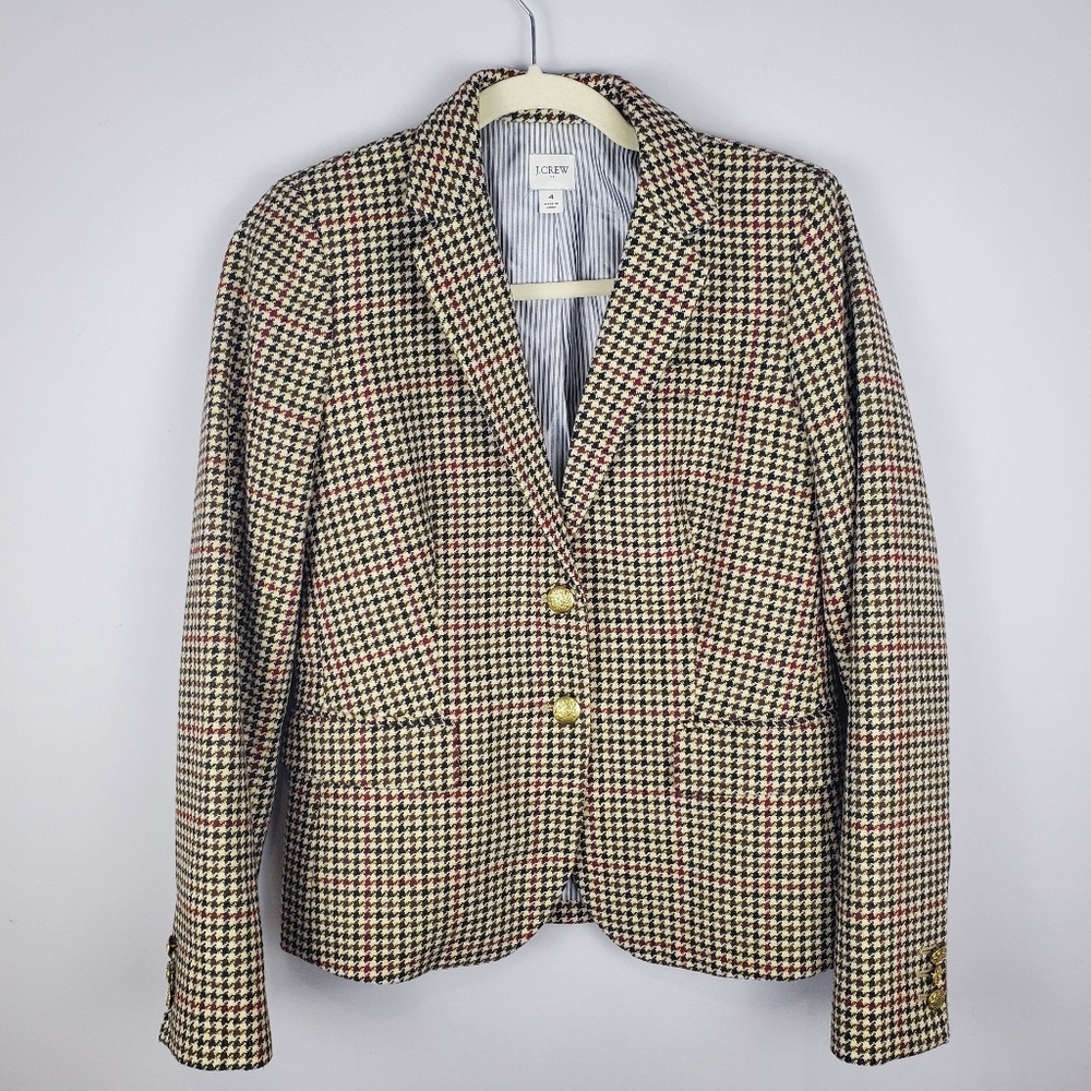J Crew Wool Blend Schoolboy Blazer Houndstooth Preppy Size 4
